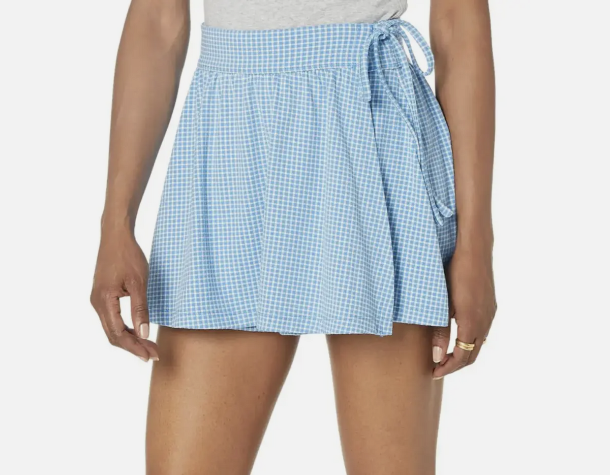 Madewell Blue White Gingham Flex Wrap Side Tie Skort