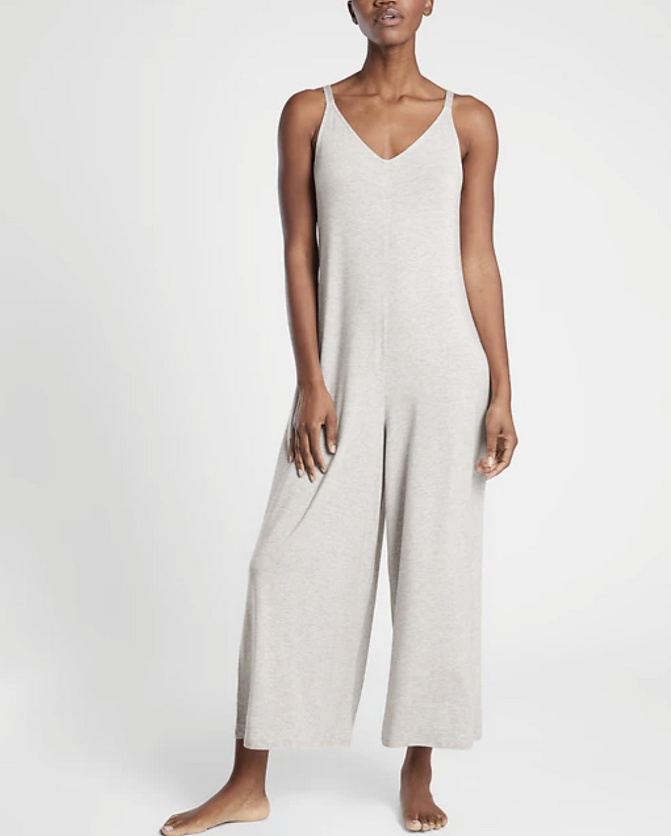Athleta Heather Grey Night Time Bliss Sleep V-neck Romper