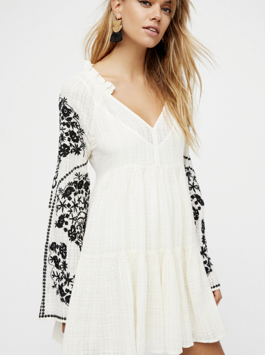 Free People Ivory Embroidered Long Sleeve Emerald City Dress Free People Ivory Embroidered Long Sleeve Emerald City Dress