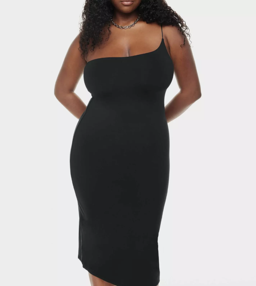 Aritzia Contour Black One Shoulder Double-layer Midi Dress famousbrandstrading Aritzia Contour Black One Shoulder Double-layer Midi Dress famousbrandstrading