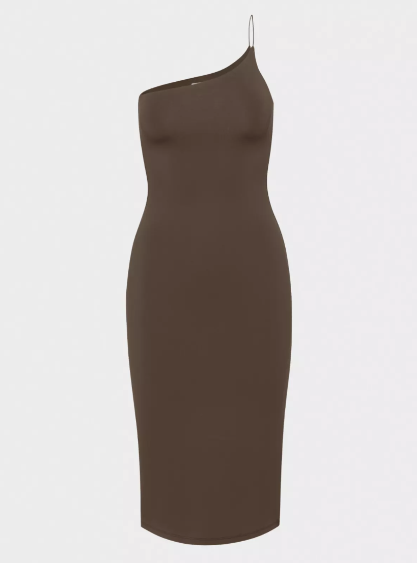 Aritzia Contour Brown One Shoulder Double-layer Midi Dress famousbrandstrading Aritzia Contour Brown One Shoulder Double-layer Midi Dress famousbrandstrading