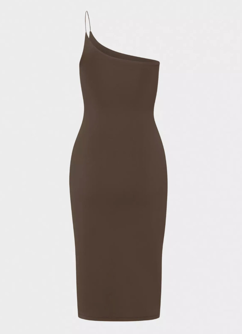 Aritzia Contour Brown One Shoulder Double-layer Midi Dress famousbrandstrading Aritzia Contour Brown One Shoulder Double-layer Midi Dress famousbrandstrading