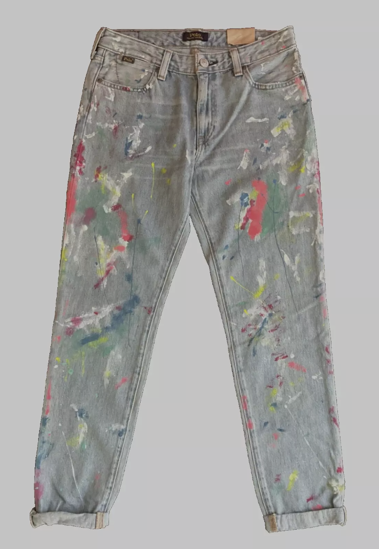 Polo Ralph Lauren Girl Blue Denim Paint Splatter Astor Slim