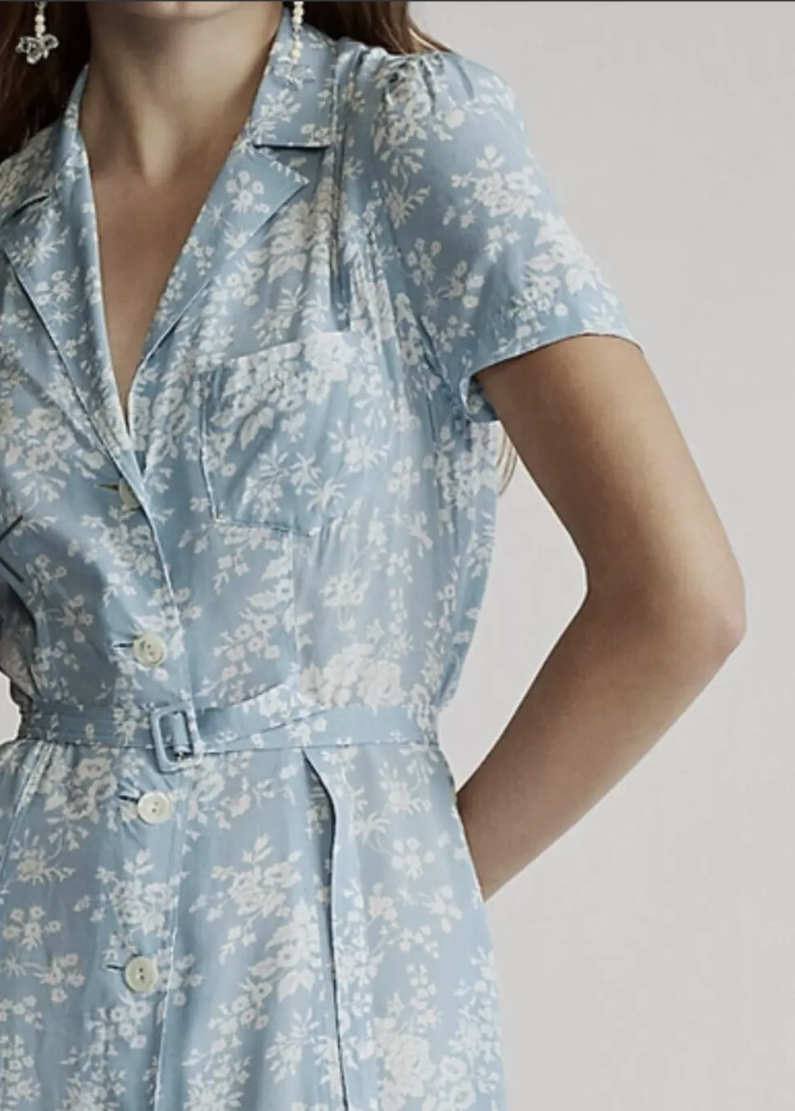 ralph lauren blue floral dress Lauren Ralph Lauren Women's Floral Ruffle-Trim Georgette Dress Blue/Cream main image 0