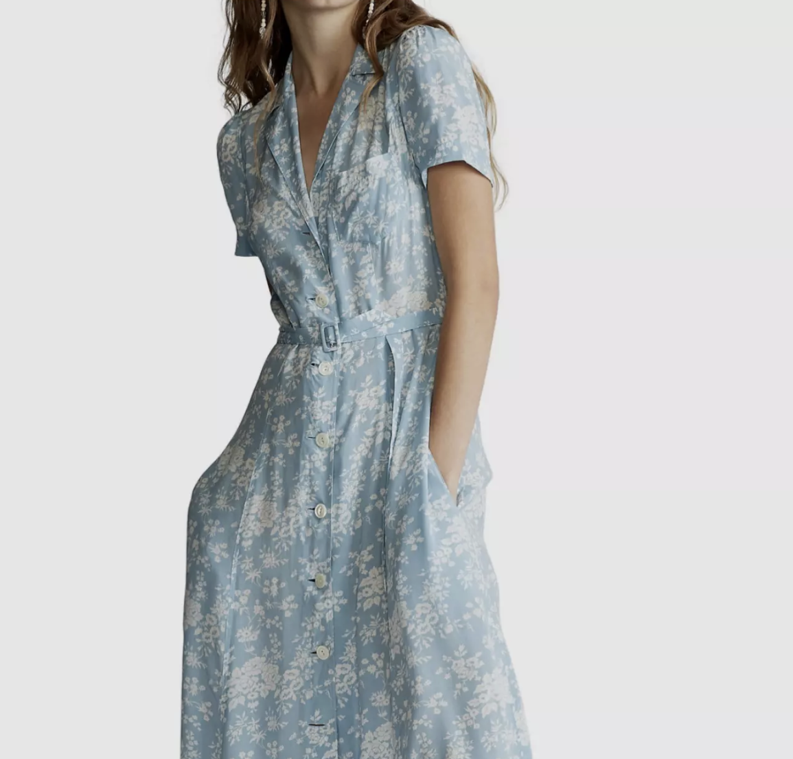 polo ralph lauren blue floral dress Polo Ralph Lauren Blue Short Sleeve Floral Midi Belted Crepe Dress –  famousbrandstrading