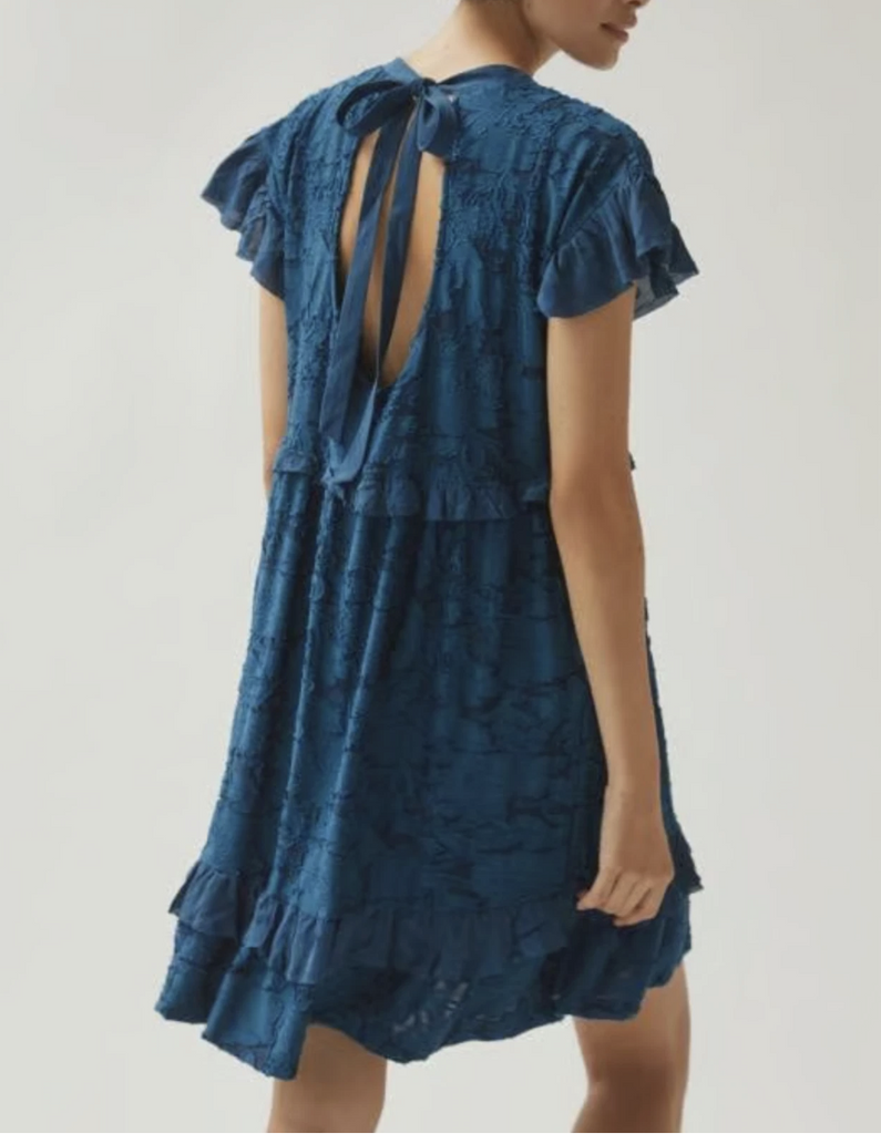 anthropologie blue mini dress Anthropologie Blue Short Sleeve Ruffle Knit Mini Lined Dress –  famousbrandstrading