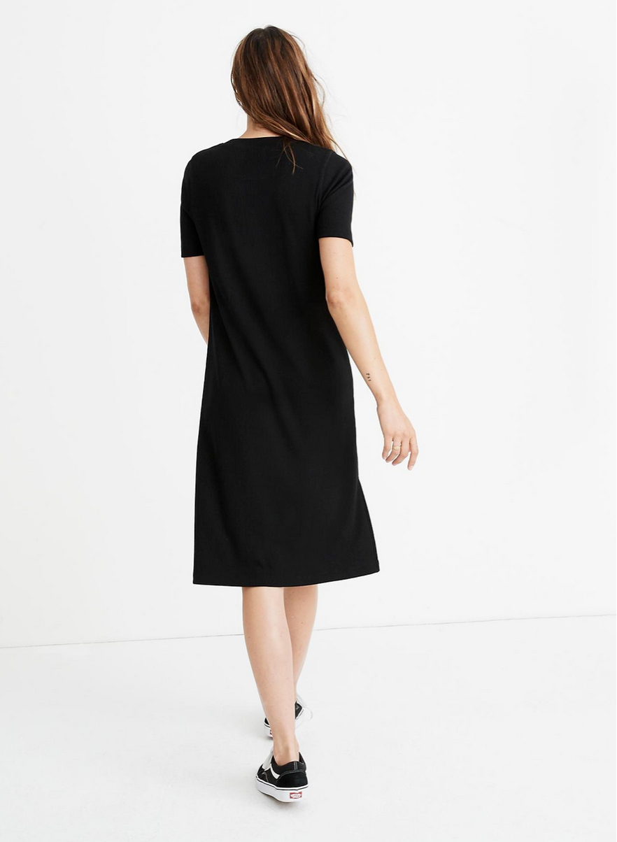 Madewell Black Short Sleeve Ribbed Pocket Tee Midi Dress famousbrandstrading Madewell Black Short Sleeve Ribbed Pocket Tee Midi Dress famousbrandstrading